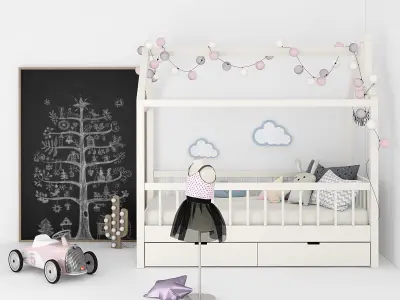 Bed - house with accessories for children 3D model