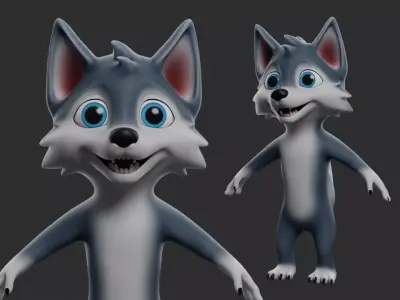 Wolf Cartoon Low-poly 3D model