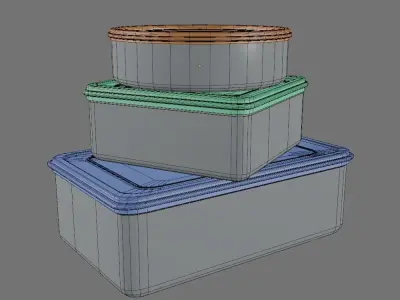 Tupperware plastic container set Low-poly 3D model