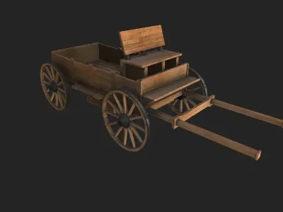 Medieval Wooden Horse Cart Variation 5 - Low Poly And Game Ready Low-poly 3D model