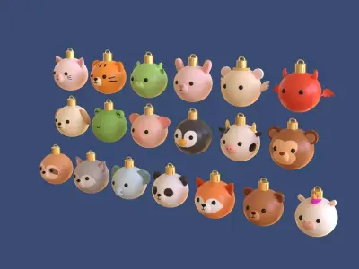 Christmas Animal Ornament Ball Pack 01  Low-poly 3D model