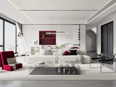 Modern living room dining room interior scenes 493 3D model