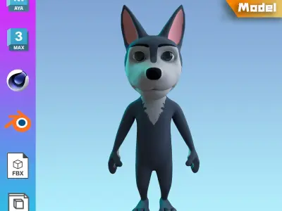 Stylized Young Wolf NoRig Low-poly 3D model