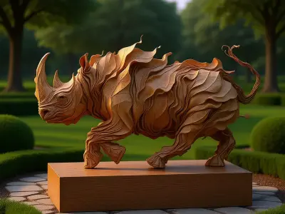 Leaf Rhino Sculpture Organic Animal Form Textured Foliage 3D Low-poly 3D model