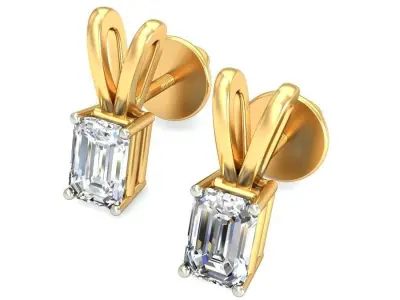 Solitaire Emerald Diamond Earrings 3Dm STL OBJ Render Details 3D print model