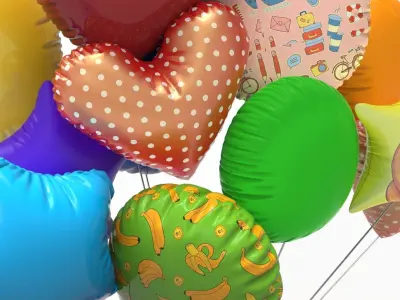 balloons colorful with gift box 3D model