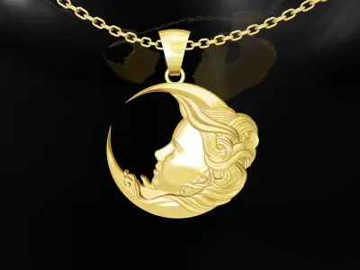 Beautiful Moon gold pendant jewelry 3D print model