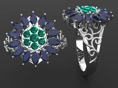 Marquise Ring with Diamond Stones 3D print model