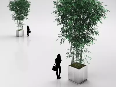 Young bamboo bunch in steel pot 3D model