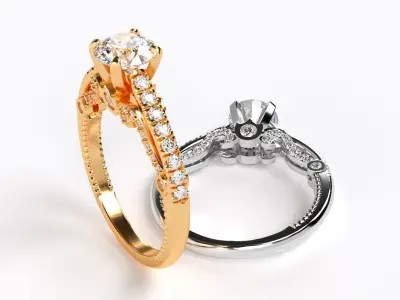 classic gold engagement ring with 1ct diamond 3D print model