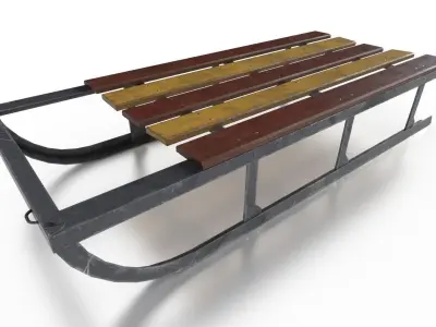 Christmas Set of 6 Old Wooden Sleds Low-poly 3D model