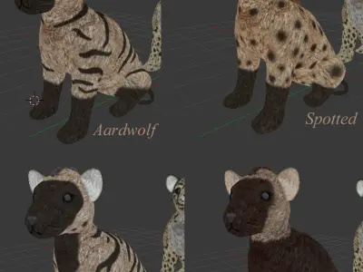 Teddy Big Cats Plus a Hyena extra Low-poly 3D model
