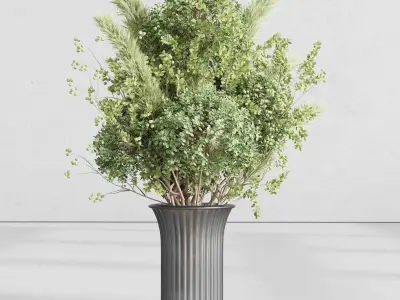pampas flowers plant in a bouquet glass vase 58 3D model