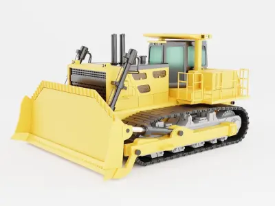 Motor grader of yellow color  on white background Low-poly 3D model
