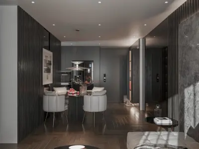 Modern luxury Living room and kitchen interior design  3D model