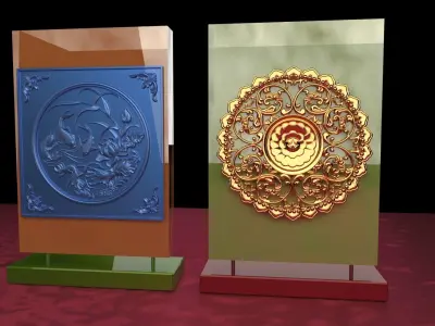 Chinese  dragon phoenix carving pattern  3D model