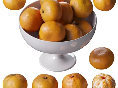 Tangerines in a tall bowl Low-poly 3D model