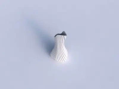 Vase puffy tappered triangle with extruded vertical lines 2 3D print model