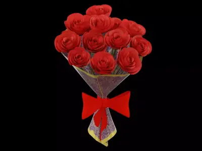Red Flowers Bouquet Low-poly 3D model