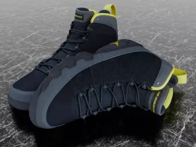 JORDAN 9 RETRO BLACK - UNIVERSITY GOLD 3D SHOES 3D model