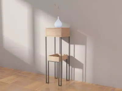 Decoration wooden plant stand with vase on top Free 3D model