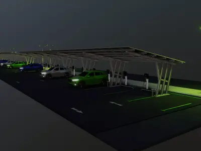 Low Poly Solar Carport Type-3 Pack Low-poly 3D model