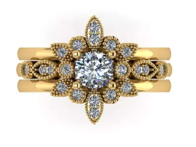 Marquise round solitaire with jacket matching bands  3D print model