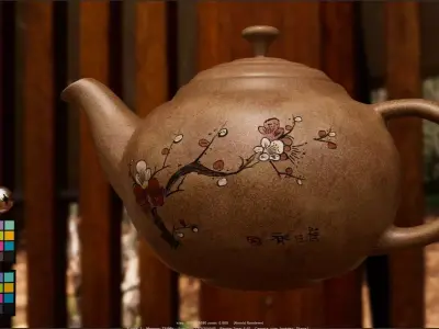 Traditional Painted Teapot Low-poly 3D model