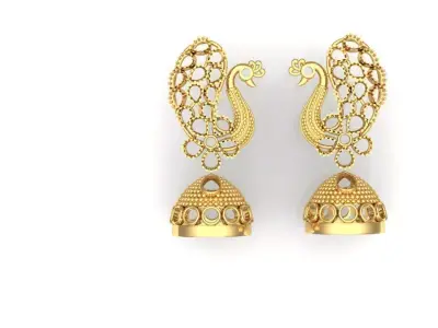jhumka earrings with peacock 3D print model