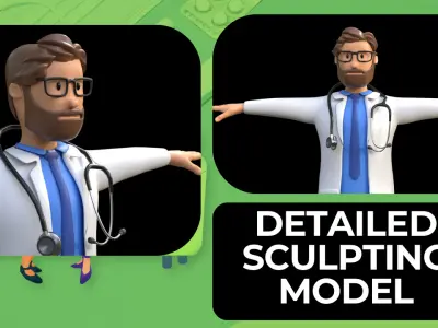 Doctor Cartoon Male Character Fully Rigged  Low-poly 3D model