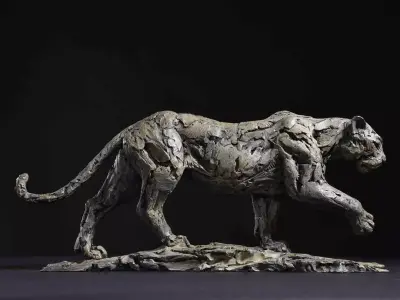 Shadow Predator Textured Jaguar Sculpture in Dynamic Stride Low-poly 3D model