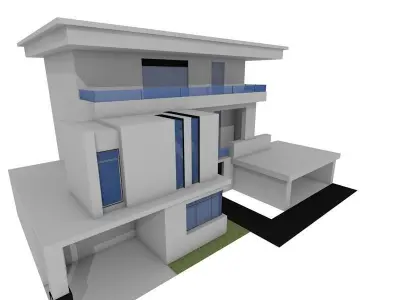 Modern family house Low-poly 3D model