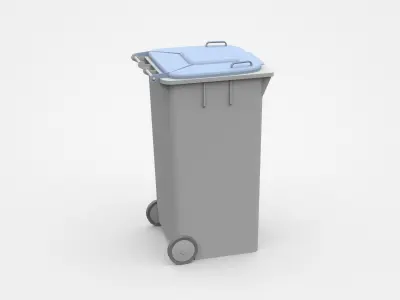 Grey Trash Bin With Two Wheels 3D model