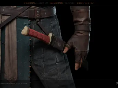 Game ready 3D fighting knife dagger Free low-poly 3D model