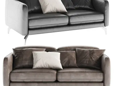 Muebles Sofa leather twoseater black and brown 3D model