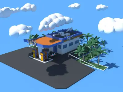 Cartoon Gas Oil Station  Low-poly 3D model