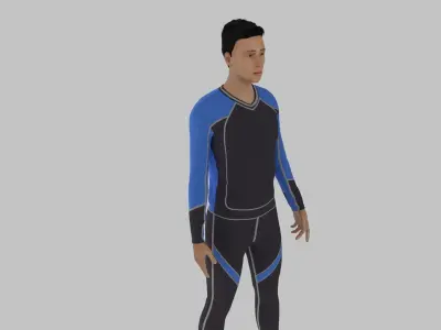 Surfer man in wetsuit Low-poly 3D model