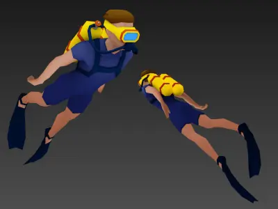 Diver animated Low-poly 3D model