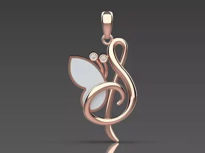 Rose Gold Pendant Letter S and Butterfly Design Model jp0203 3D print model