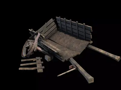 Broken Wagon Low-poly 3D model