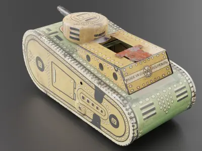 Vintage 1940s Childs Toy Tank - PBR 3D model