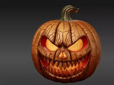 Fierce Grin Jack-O -Lantern Scary 3D Pumpkin Model Print-Ready Low-poly 3D model