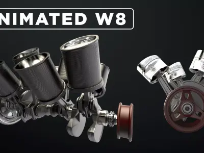 W8 Engine Working Animated 3D model