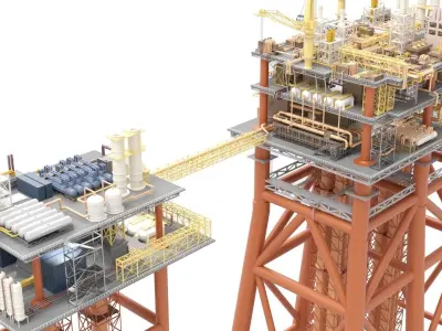 Detailed Twin Oil Rig  3D model