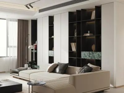 Modern living room dining room interior scenes  3D model