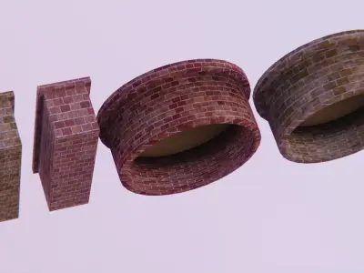 Red and Beige Brick Planters and Half Walls Low-poly 3D model