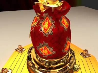 Chinese money bag with yuanba and toad 3D model