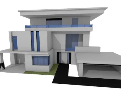 Modern family house Low-poly 3D model