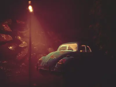 Rustic car animation scene Low-poly 3D model