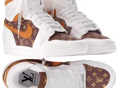 nike air jordan louis vuitton with white and brown 3D model
